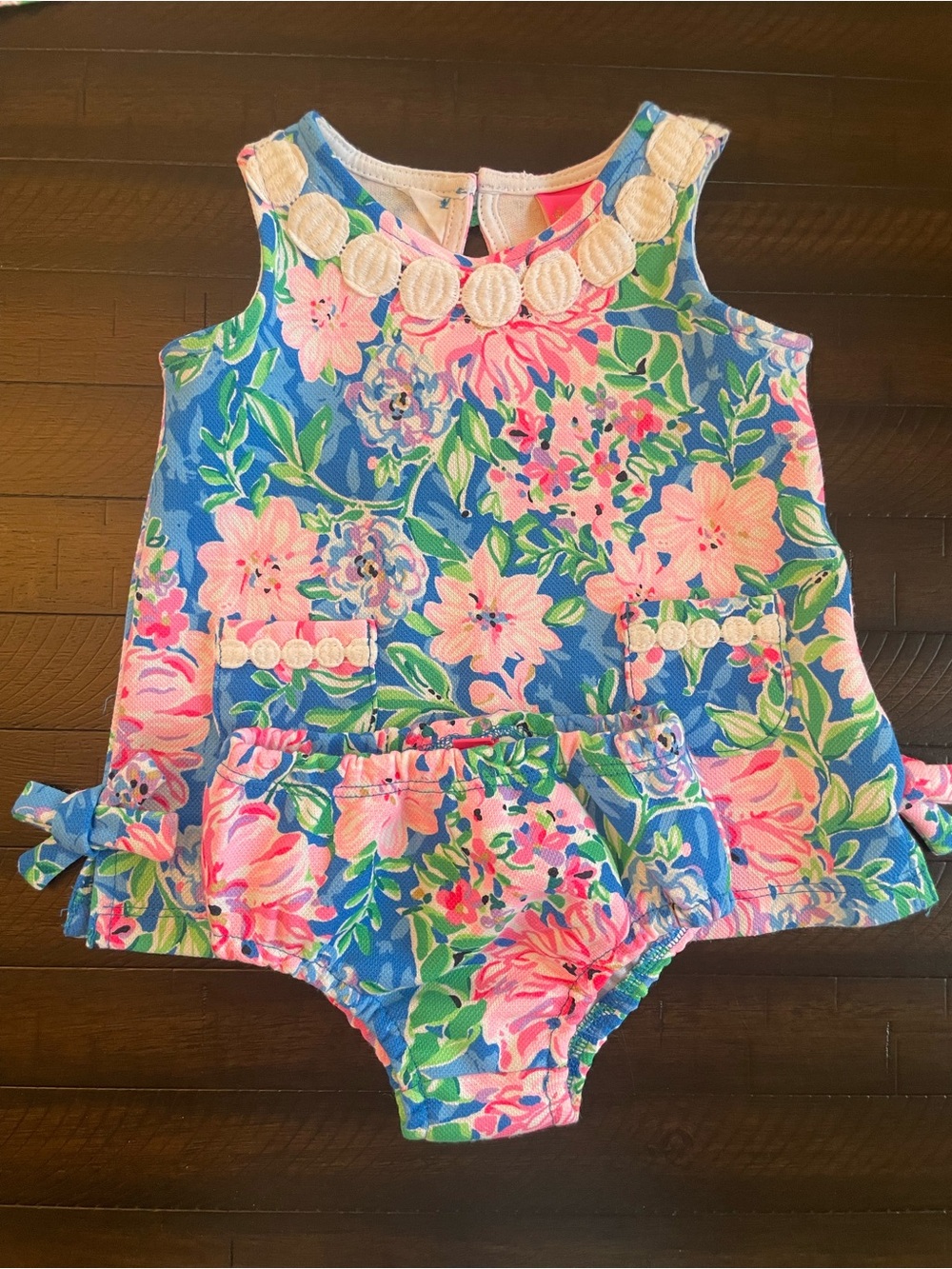 Lilly Pulitzer Blue Floral Two-Piece Dress & Bloomers with Pink Accents